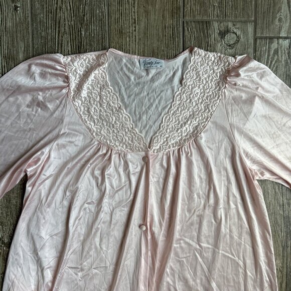 Vintage Vanity Fair Nightie Nylon Sleeveless Nightgown Pink M Silky Button Up - Picture 2 of 8